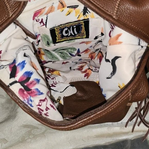 NEW Carlos Falchi CHI Brown 100% Leather Snake Skin Crescent Shoulder Bag Purse - Picture 12 of 13